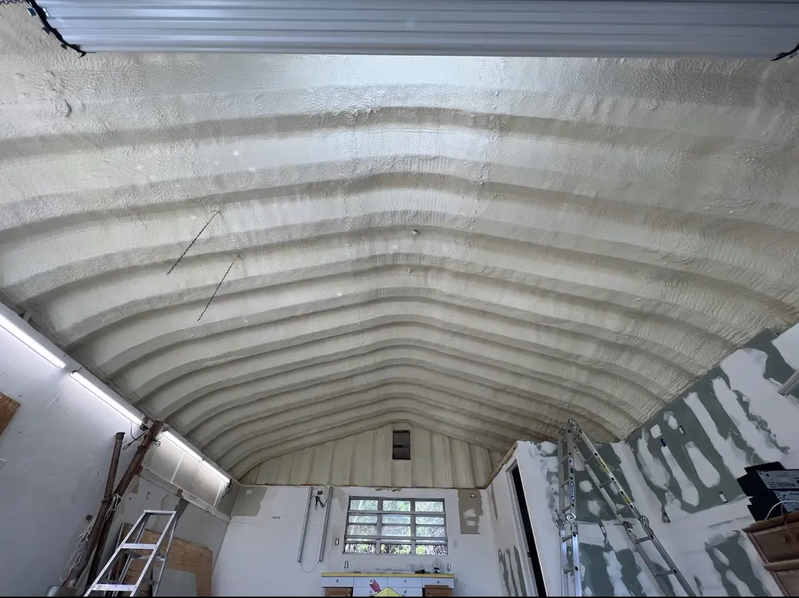 Spray polyurethane foam applied to the underside of a metal roof deck in North Codorus